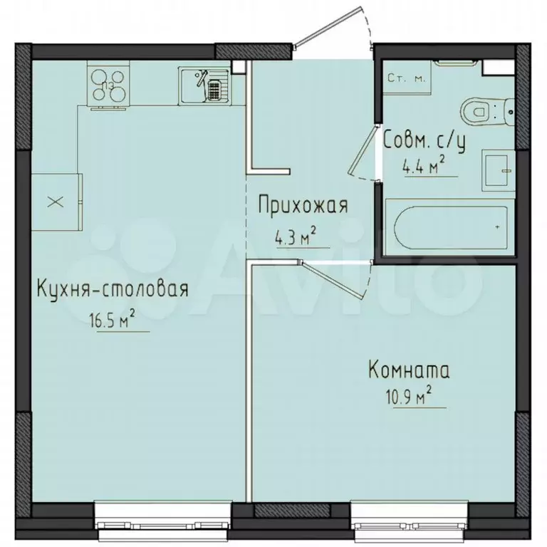 1-к. квартира, 36,1 м, 1/11 эт. - Фото 0