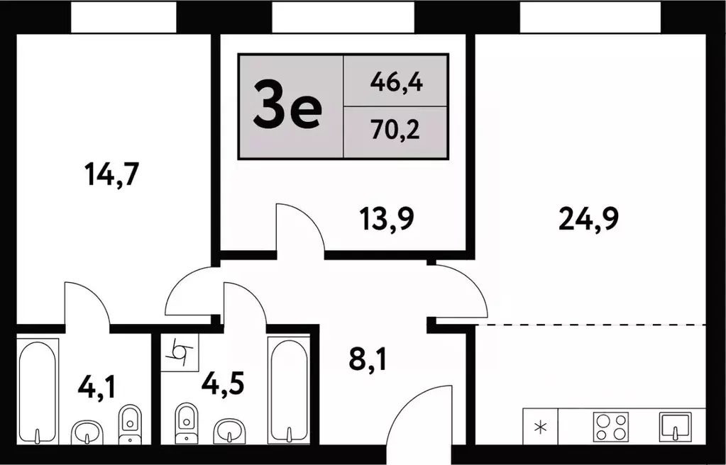 3-к кв. Москва Фестивальная ул., 15к24/1 (70.2 м) - Фото 0