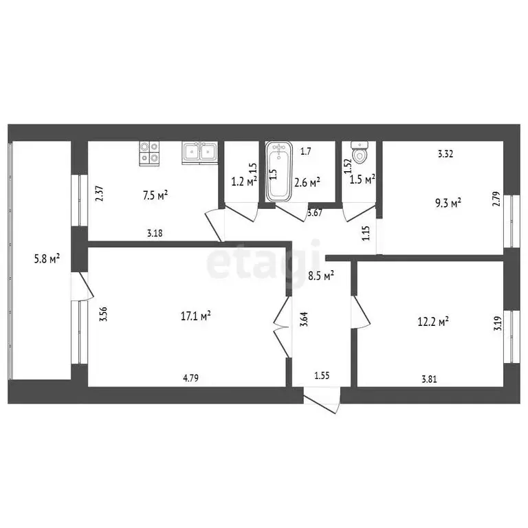 3-комнатная квартира: Стерлитамак, улица Механизации, 13 (59.9 м) - Фото 1