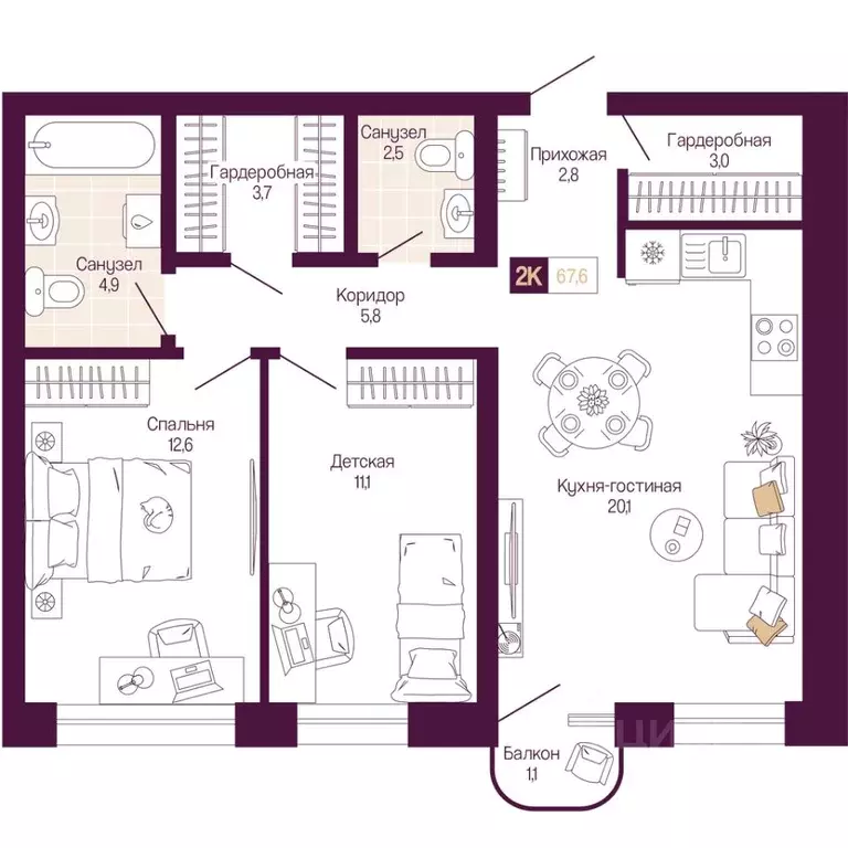 2-к кв. Нижегородская область, Нижний Новгород ул. Тургенева (66.8 м) - Фото 1
