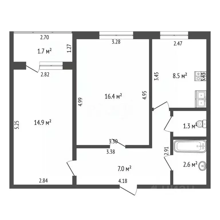 2-к кв. Башкортостан, Стерлитамак ул. Артема, 113 (50.6 м) - Фото 2