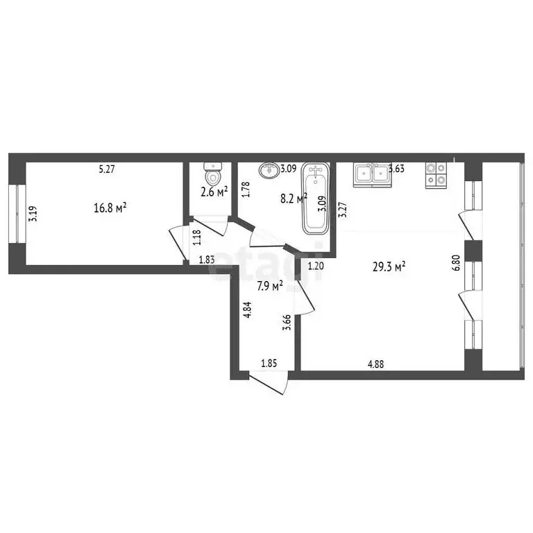 2-комнатная квартира: Северск, улица Славского, 26 (65 м) - Фото 1