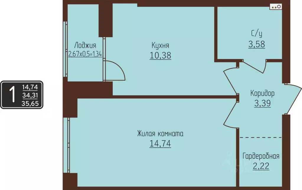 1-к кв. Пермский край, Пермь ул. Писарева, 8 (35.65 м) - Фото 1