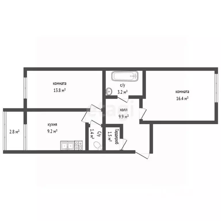 2-к кв. Воронежская область, Воронеж Острогожская ул., 156/1 (55.2 м) - Фото 1