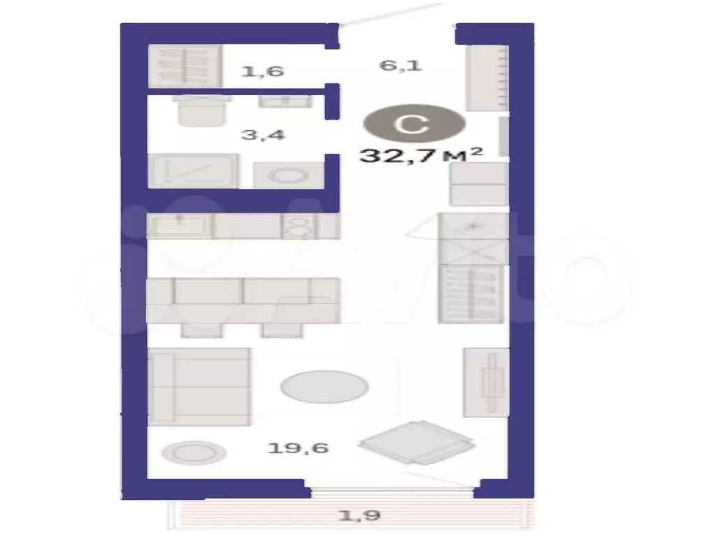 Квартира-студия, 32,7 м, 8/25 эт. - Фото 1