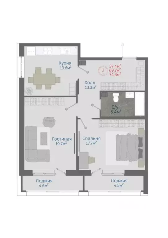 2-к кв. Воронежская область, Новоусманский район, пос. Отрадное ул. ... - Фото 1