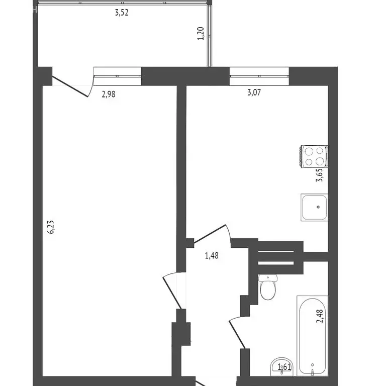 Квартира-студия: Омск, улица Малиновского, 12к5 (38.4 м) - Фото 0