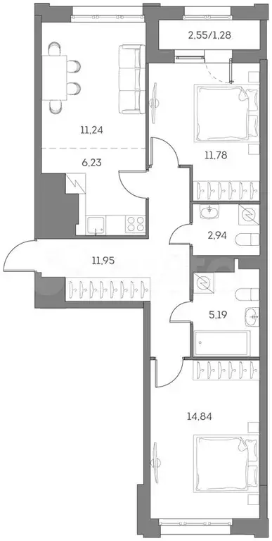 2-к. квартира, 65,5 м, 3/28 эт. - Фото 0