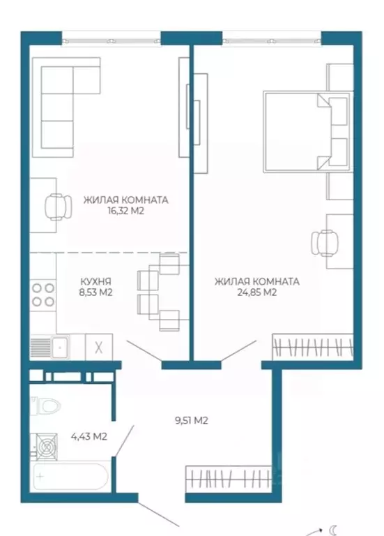 2-к кв. Пензенская область, Пенза Чаадаев жилой комплекс (63.64 м) - Фото 1