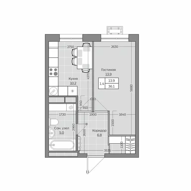 1-комнатная квартира: Усады, жилой комплекс Южный Парк (36.17 м) - Фото 1