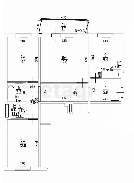 3-к. квартира, 72 м, 9/9 эт. - Фото 0