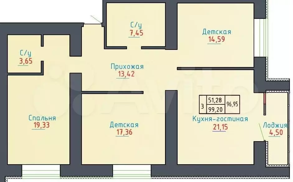 3-к. квартира, 100 м, 4/17 эт. - Фото 0