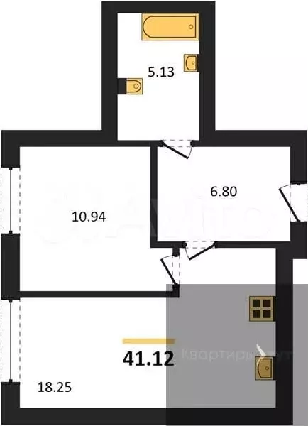1-к. квартира, 41,1 м, 7/9 эт. - Фото 0