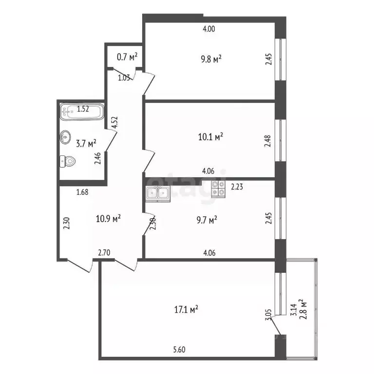 3-к кв. Саха (Якутия), Якутск ул. Можайского, 17/4 (62.8 м) - Фото 1