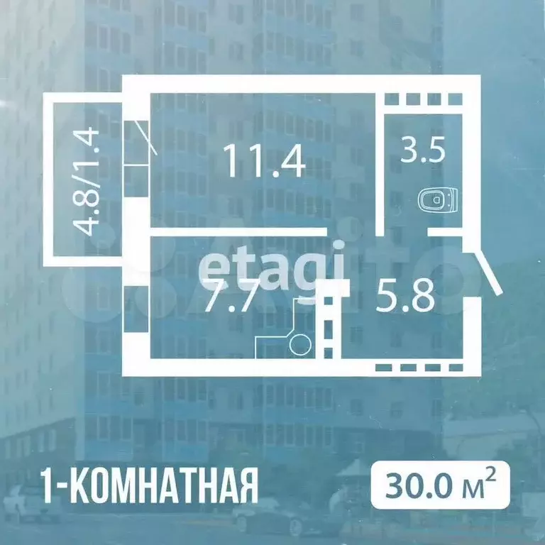 1-к. квартира, 30 м, 9/25 эт. - Фото 0