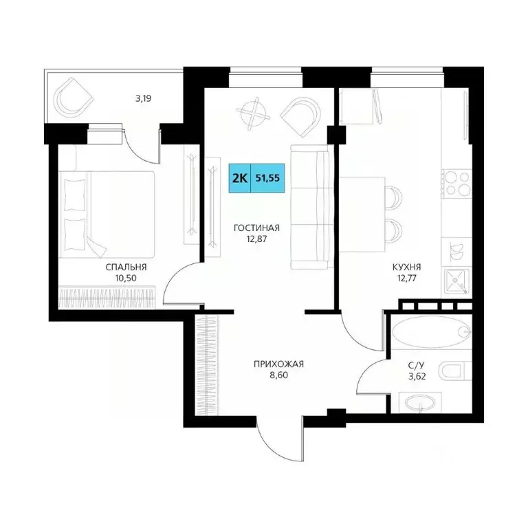 2-к кв. Дагестан, Дербент  (51.55 м) - Фото 1