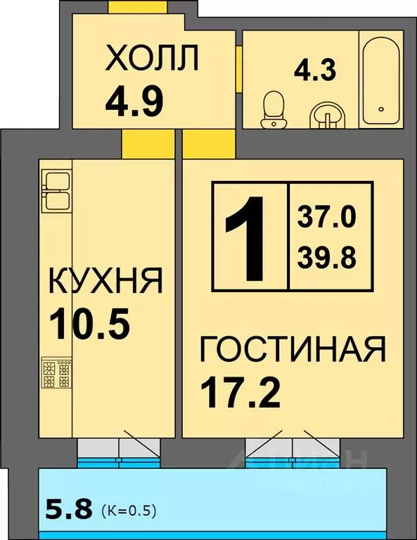 1-к кв. Калининградская область, Калининград ул. Старшины Дадаева, 71 ... - Фото 0