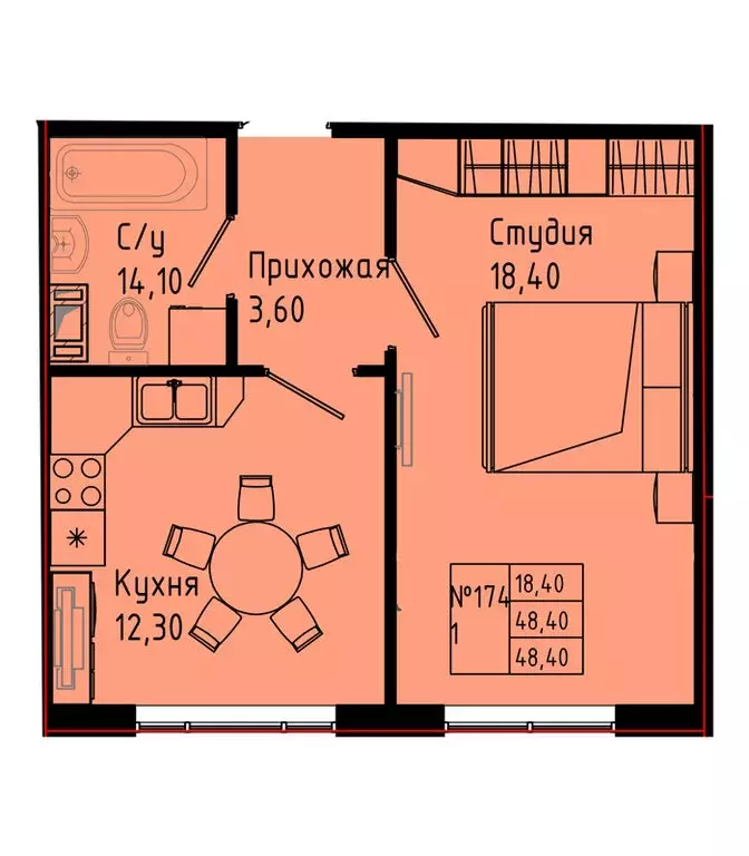 1-комнатная квартира: Коммунар, Железнодорожная улица, 41к2 (38.4 м) - Фото 1