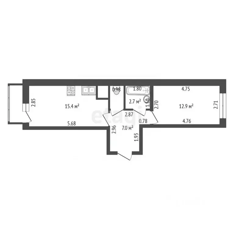 1-к кв. Санкт-Петербург ул. Русановская, 16к3 (39.5 м) - Фото 1