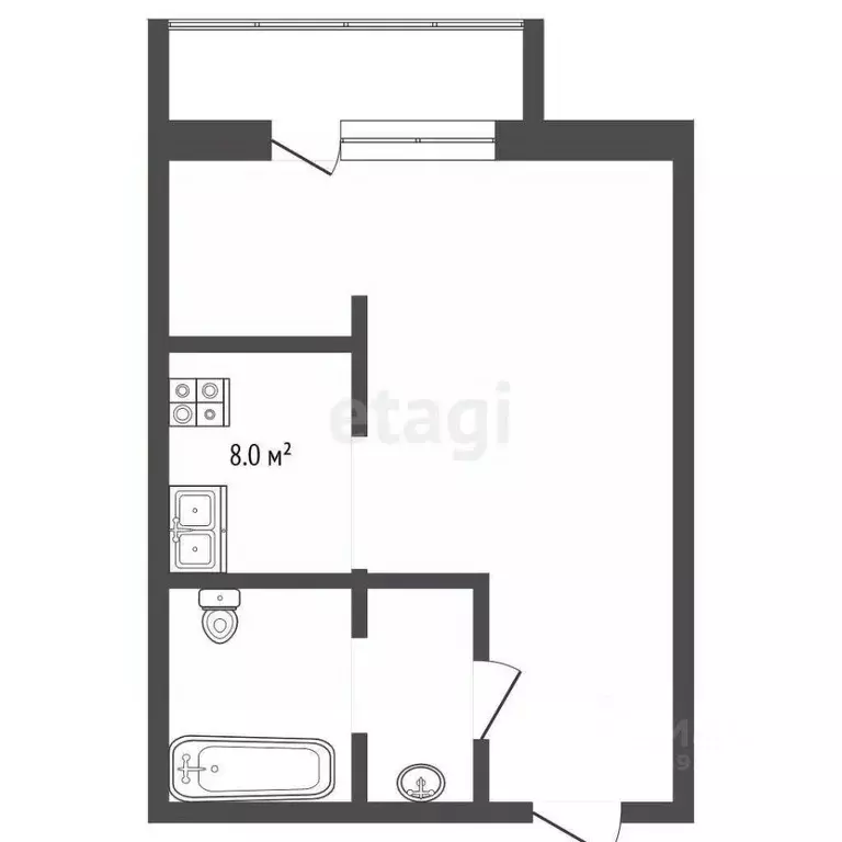 Студия Тюменская область, Тюмень ул. Ю.-Р.Г. Эрвье, 24к1 (30.0 м) - Фото 1