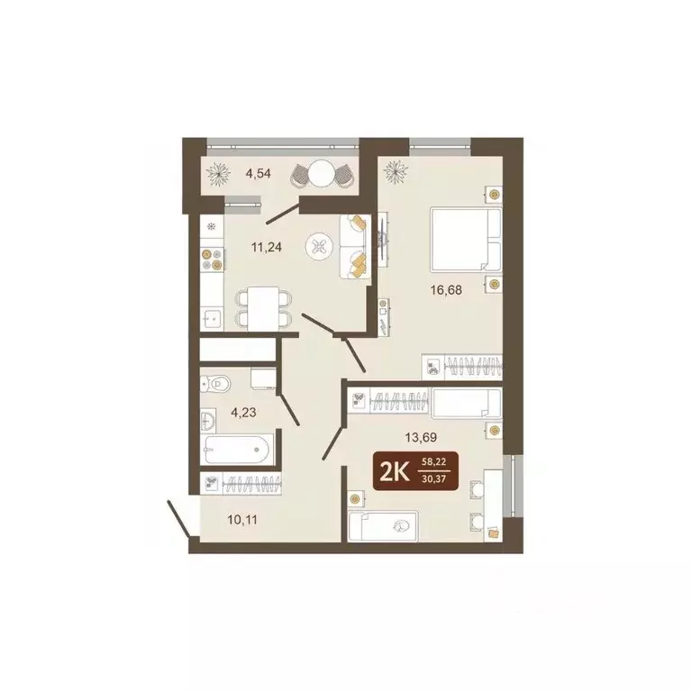 2-к кв. Кемеровская область, Новокузнецк Макеевская ул. (58.22 м) - Фото 1