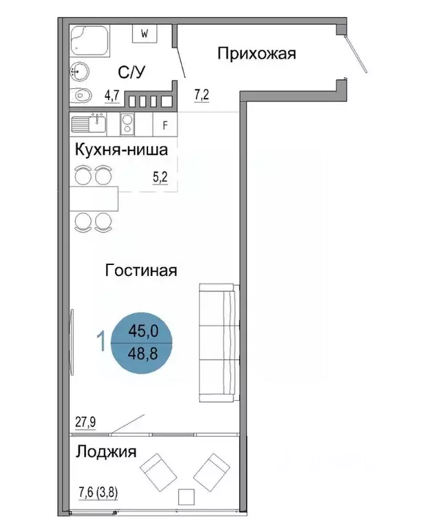 1-к кв. Крым, Керчь Белый город жилой комплекс (48.8 м) - Фото 0