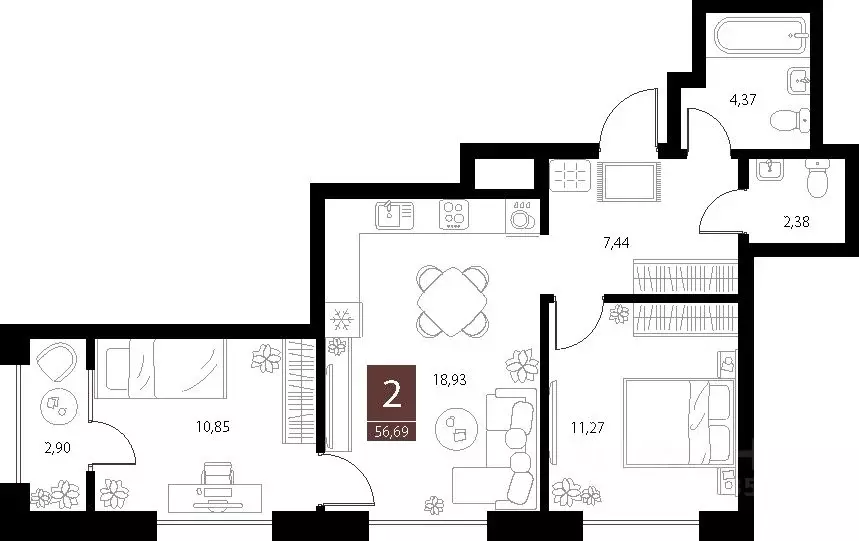 2-к кв. Рязанская область, Рязань ул. Бирюзова, 20с1 (56.69 м) - Фото 1
