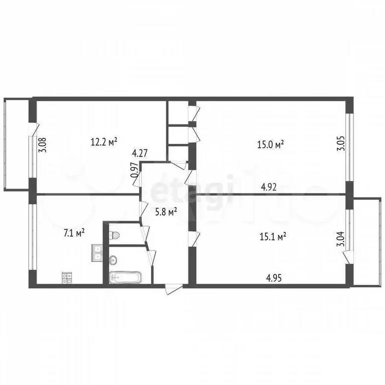 3-к. квартира, 60,8 м, 4/5 эт. - Фото 0