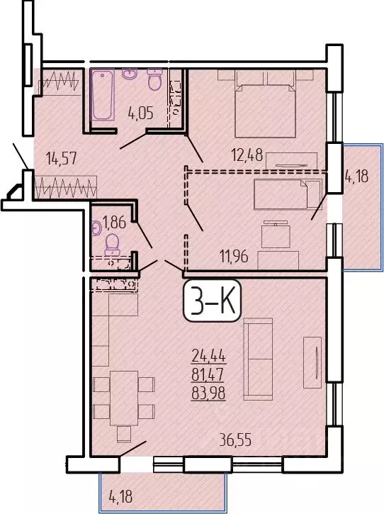 3-к кв. Бурятия, Улан-Удэ 140А мкр,  (83.98 м) - Фото 1