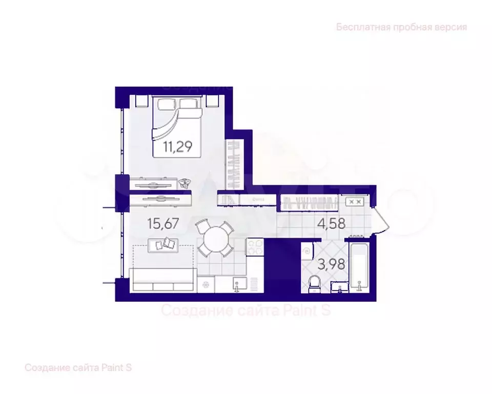 1-к. квартира, 35,5 м, 12/23 эт. - Фото 1