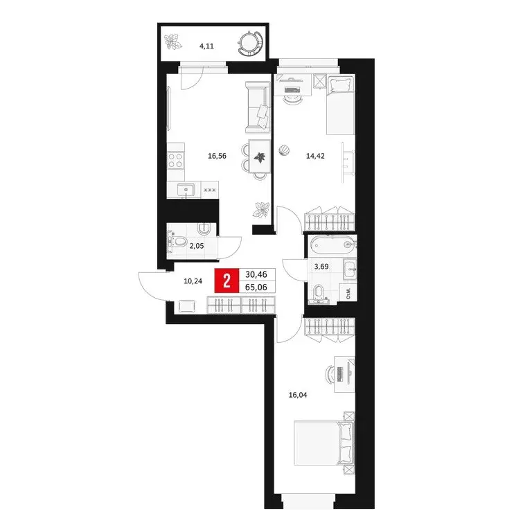 2-комнатная квартира: Уфа, Большая Московская улица, 11 (65.06 м) - Фото 1