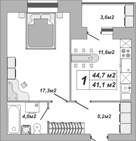 1-к кв. Тамбовская область, Тамбов ул. Чичерина, 7/3 (44.7 м) - Фото 1