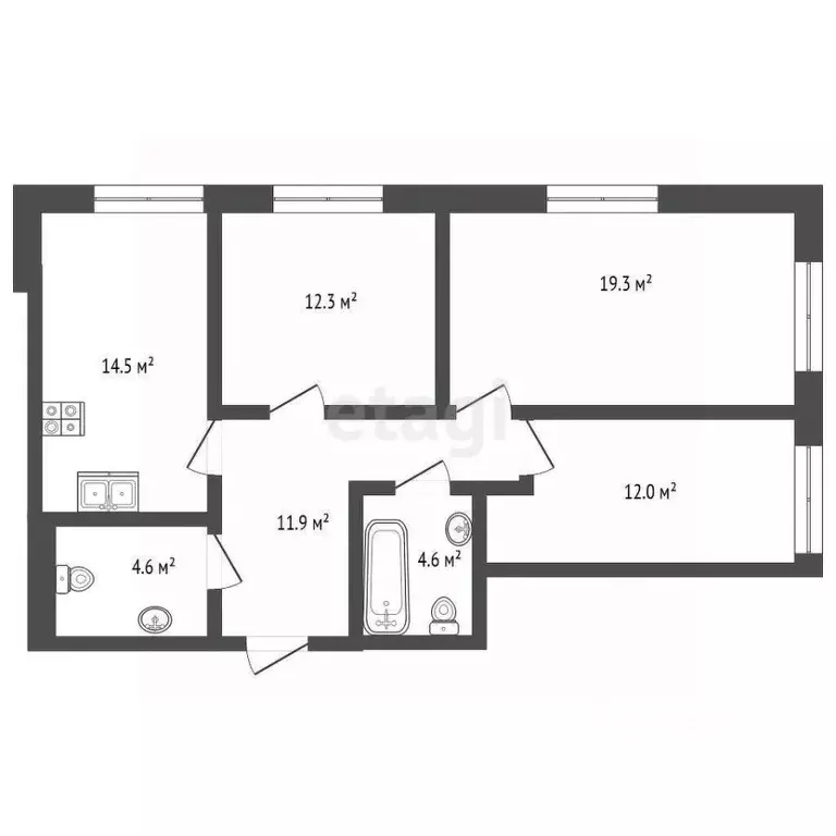 3-к кв. Пермский край, Пермь ул. Куйбышева, 135 (78.8 м) - Фото 1