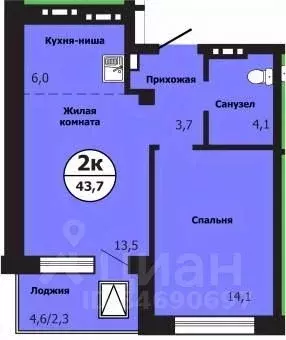 2-к кв. Красноярский край, Красноярск ул. Лесников, 51Б (43.7 м) - Фото 0