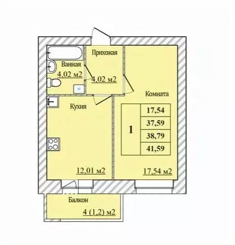 1-к кв. Ярославская область, Ярославль пер. Минина, 8 (38.79 м) - Фото 2
