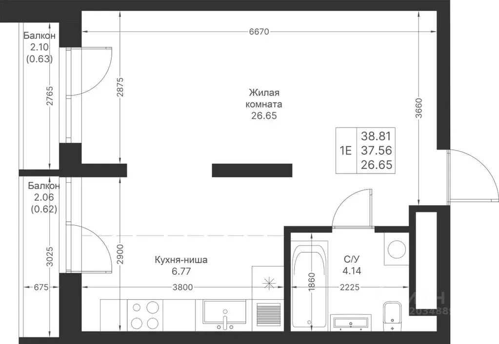 Студия Татарстан, Казань Мой Ритм жилой комплекс, ПК14 (38.81 м) - Фото 1