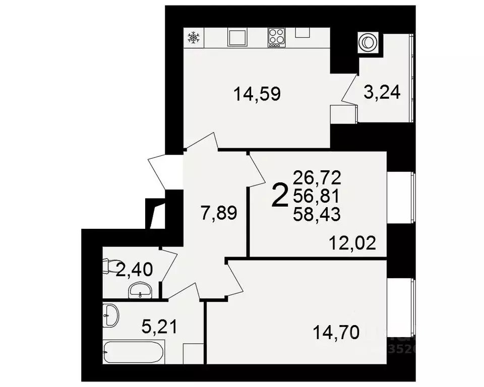 2-к кв. Рязанская область, Рязань ул. Княжье Поле, 10 (56.81 м) - Фото 1