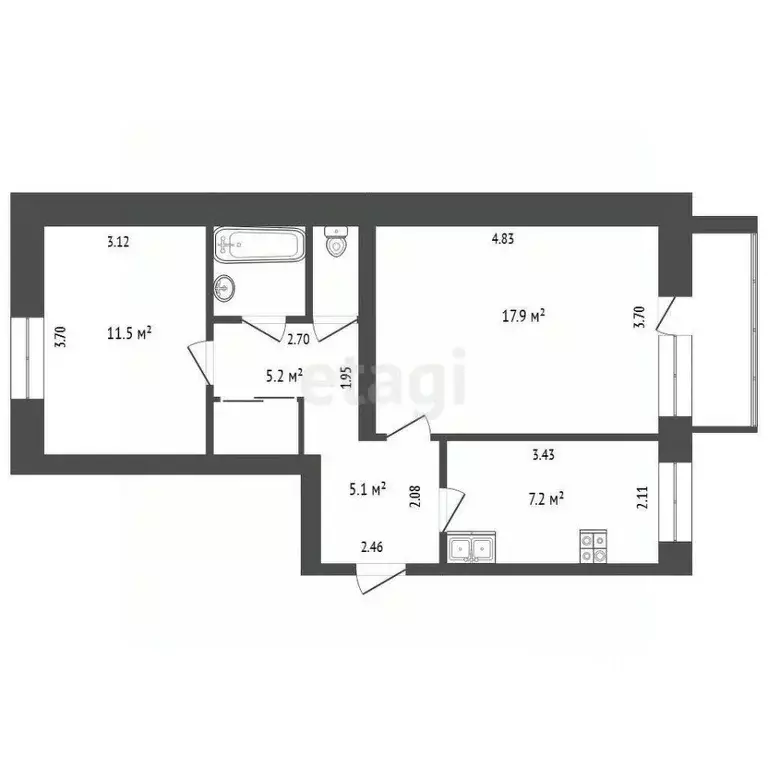 2-к кв. Тюменская область, Тюмень Полевая ул., 27 (50.9 м) - Фото 1