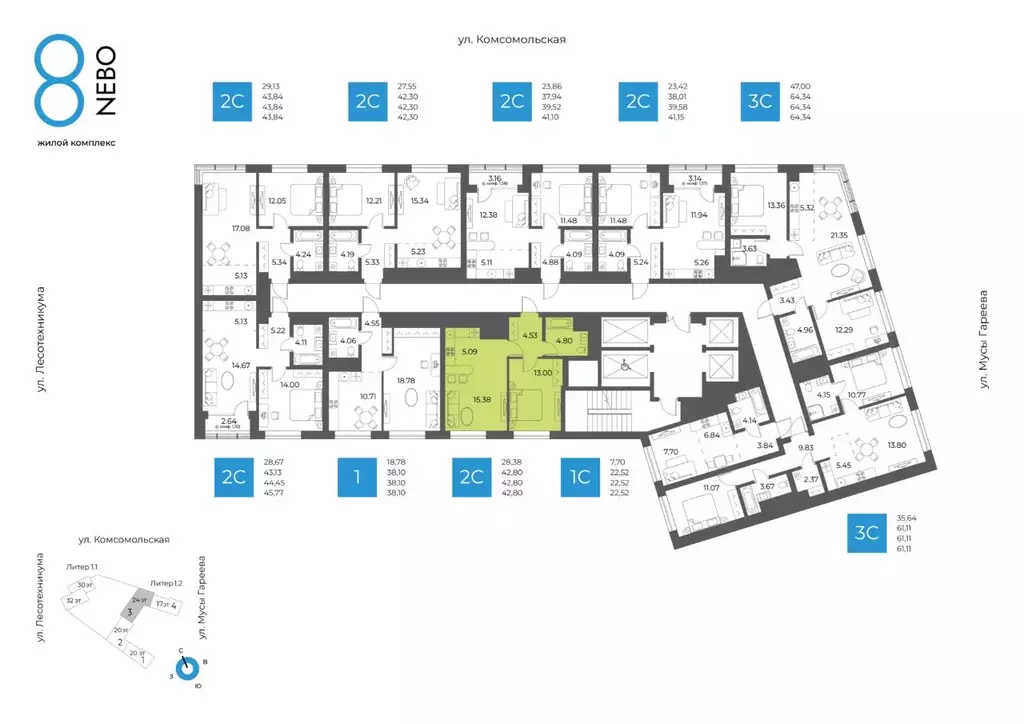 2-к кв. Башкортостан, Уфа Глумилино-1 мкр, 8-е Небо жилой комплекс ... - Фото 2