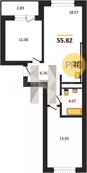 2-к. квартира, 55,8 м, 4/9 эт. - Фото 1