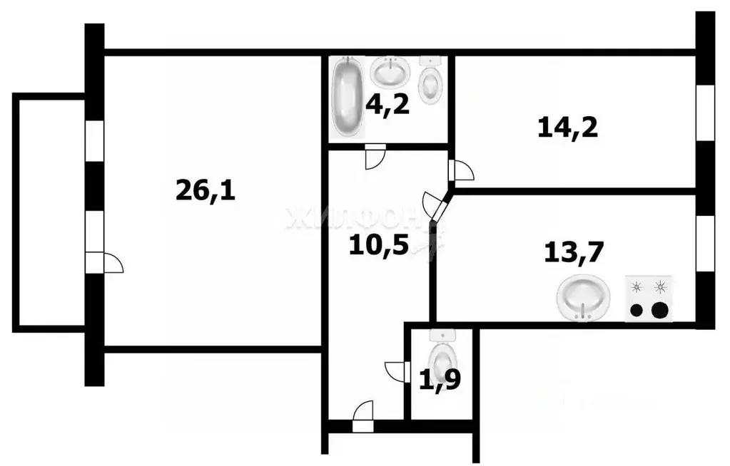 2-к кв. Новосибирская область, Новосибирск ул. Тюленина, 28 (73.2 м) - Фото 0