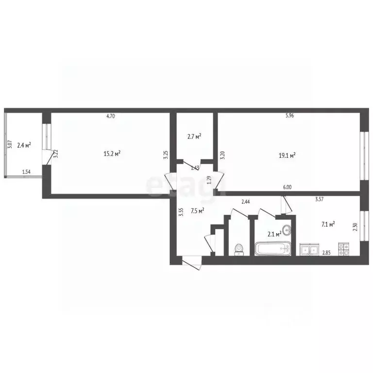2-к кв. Башкортостан, Стерлитамак Коммунистическая ул., 61 (55.3 м) - Фото 2