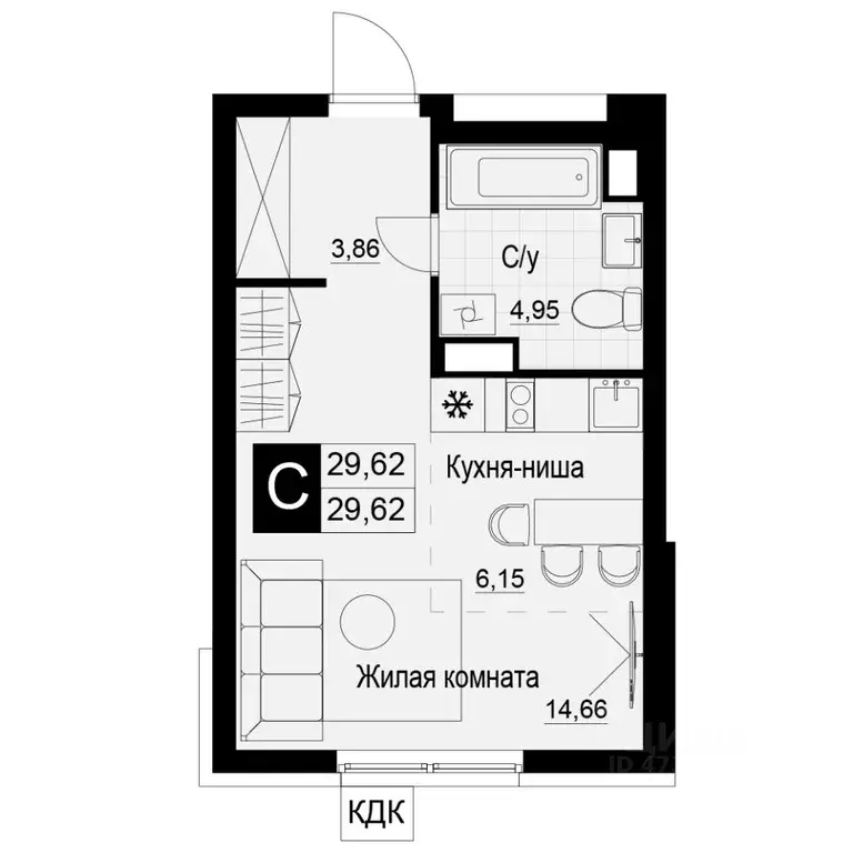 Студия Самарская область, Самара АмГрад жилой комплекс (30.7 м) - Фото 1