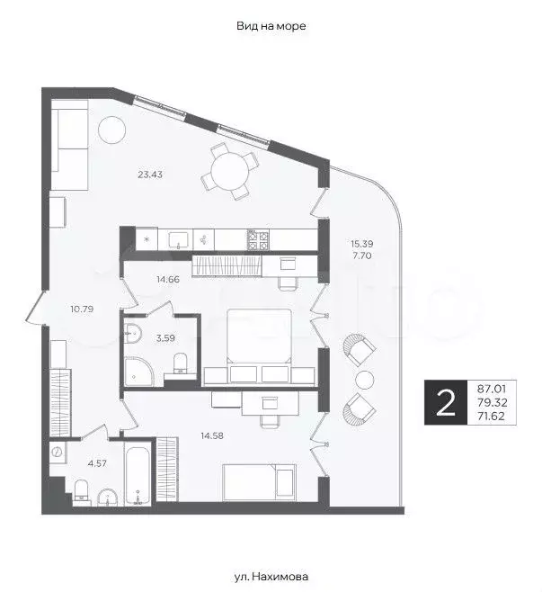 2-к. квартира, 87 м, 2/4 эт. - Фото 1