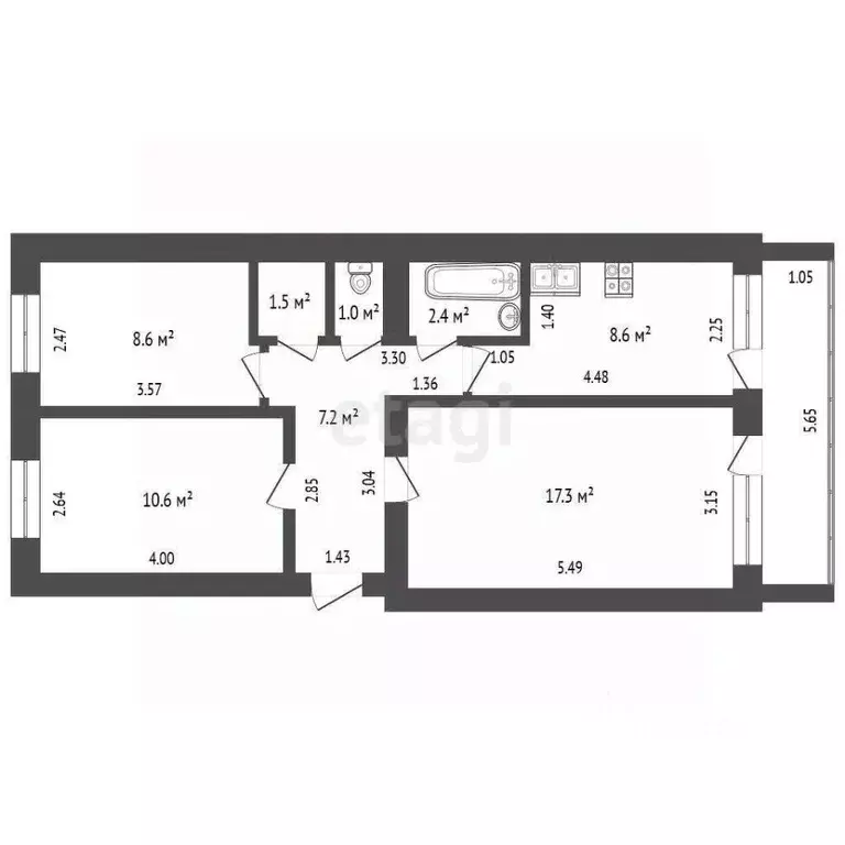 3-к кв. Вологодская область, Устюжна Спортивная ул., 6 (57.2 м) - Фото 2