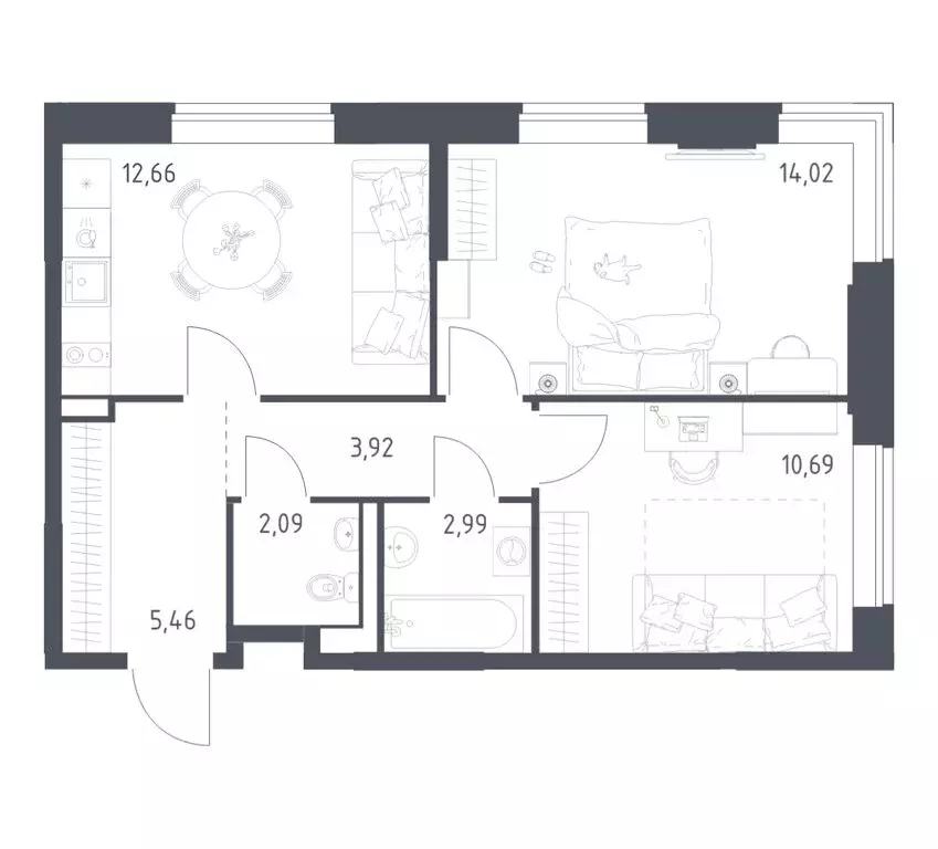 2-комнатная квартира: посёлок городского типа Мисайлово, микрорайон ... - Фото 1