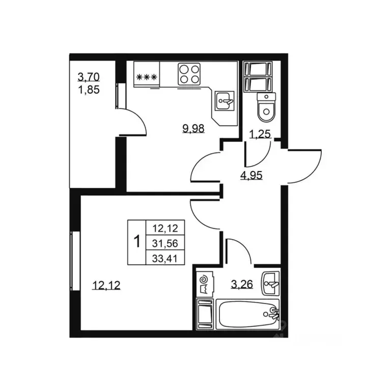 1-к кв. Ленинградская область, Всеволожский район, пос. Бугры ул. ... - Фото 1