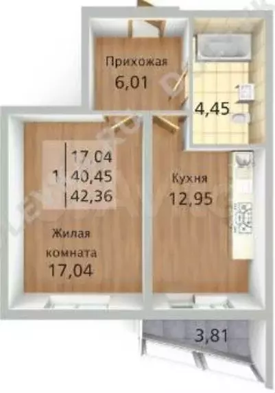 1-к. квартира, 40,4 м, 19/25 эт. - Фото 0