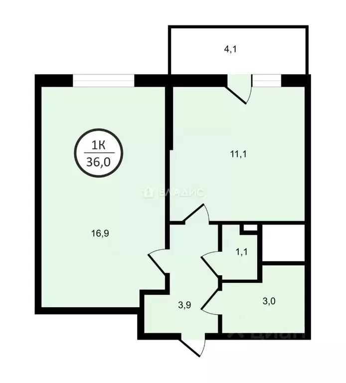 1-к кв. Санкт-Петербург ул. Плесецкая, 20к2 (36.8 м) - Фото 1