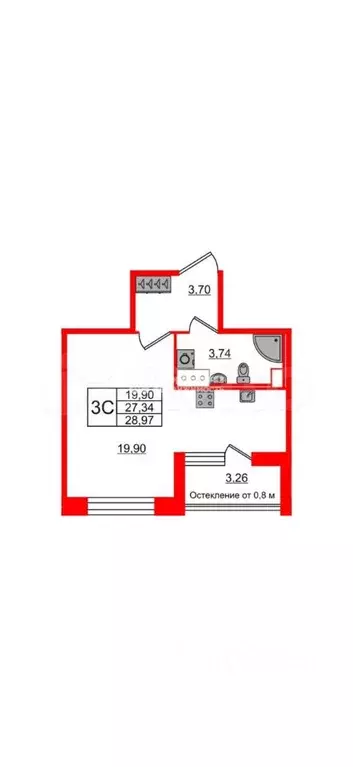 Студия Санкт-Петербург Кубинская ул., 76к1 (27.0 м) - Фото 1